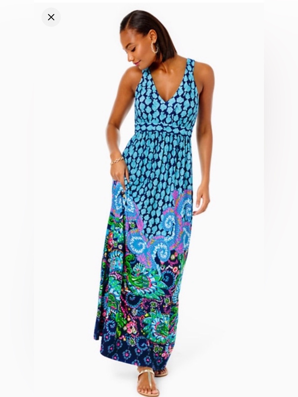 Lilly Pulitzer Blue & Teal Paisley-Print V-Neck Maxi Dress